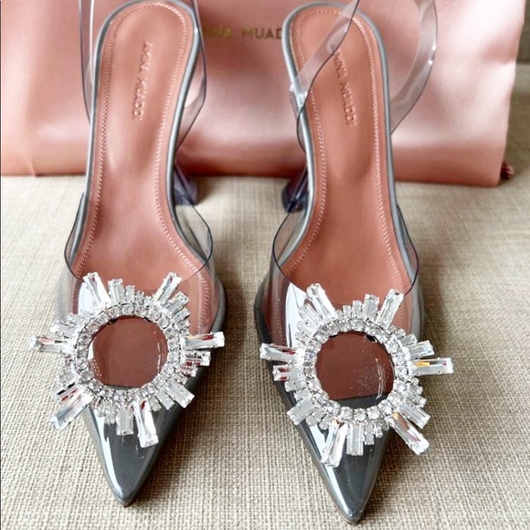 Authentic Amina Muadi Rare 95mm Glass Begum Slingback Heels - Picture 6 of 12